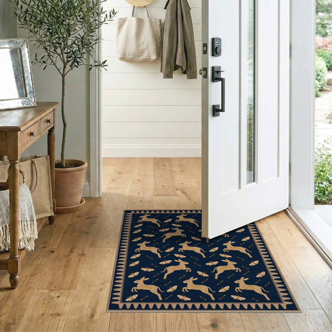 Navy Rabbit and Bee Area Rug