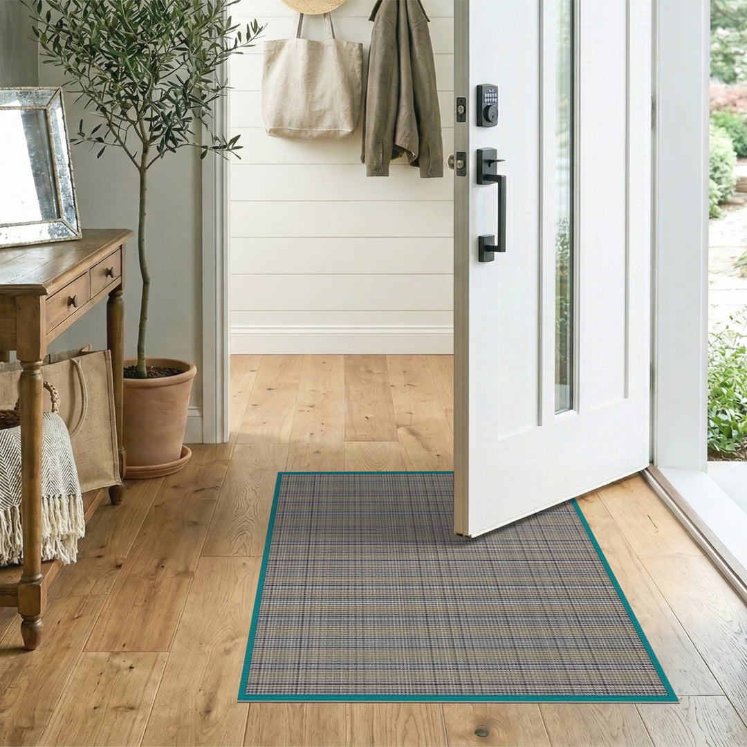 Beige and Neutral Geometric Modern Beige Plaid Geometric Area Rug