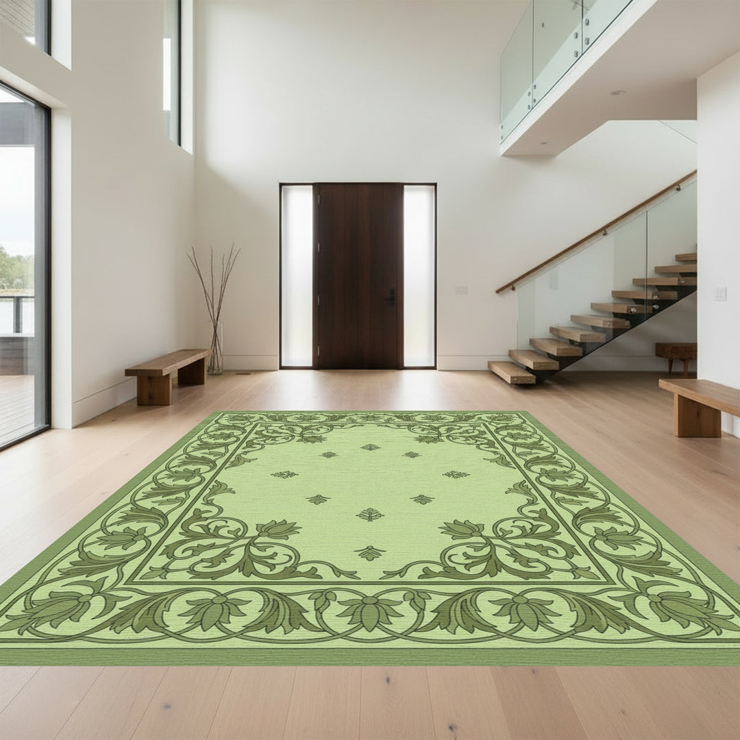 Sage Green Floral Vine Medallion Rug