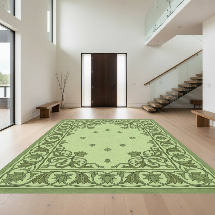 Sage Green Floral Vine Medallion Rug
