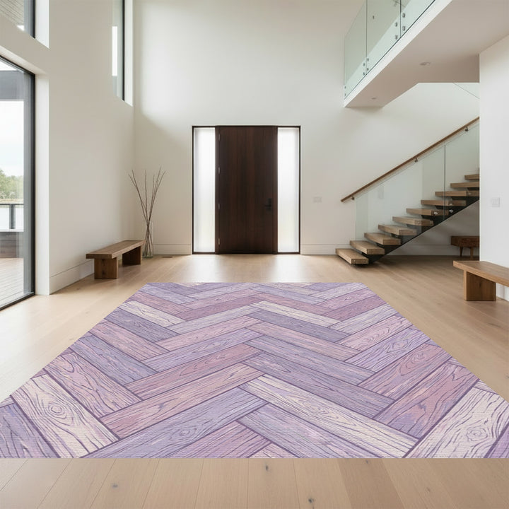 Pastel Purple Wood Grain Herringbone Rug
