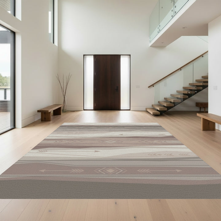 Neutral Earthy Geometric Arrow Rug