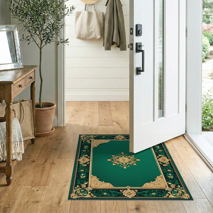 Emerald Green Floral Vintage Area Rug
