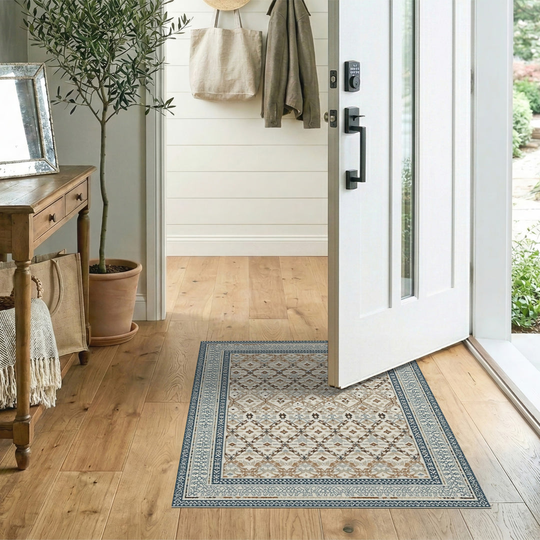 Blue Border Traditional Persian Area Rug