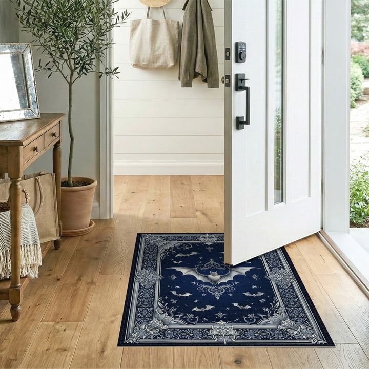 Navy Bat Ornate Floral Area Rug