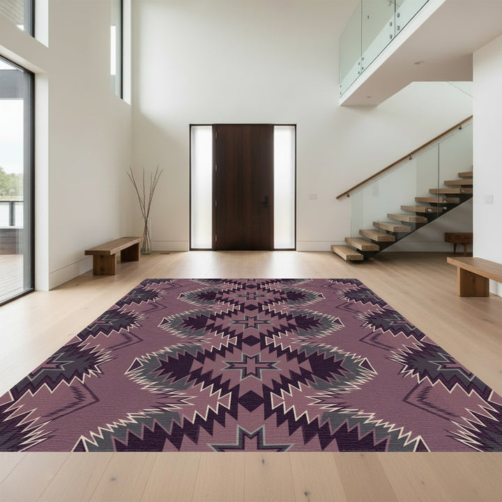 Deep Plum Star Geometric Zigzag Rug