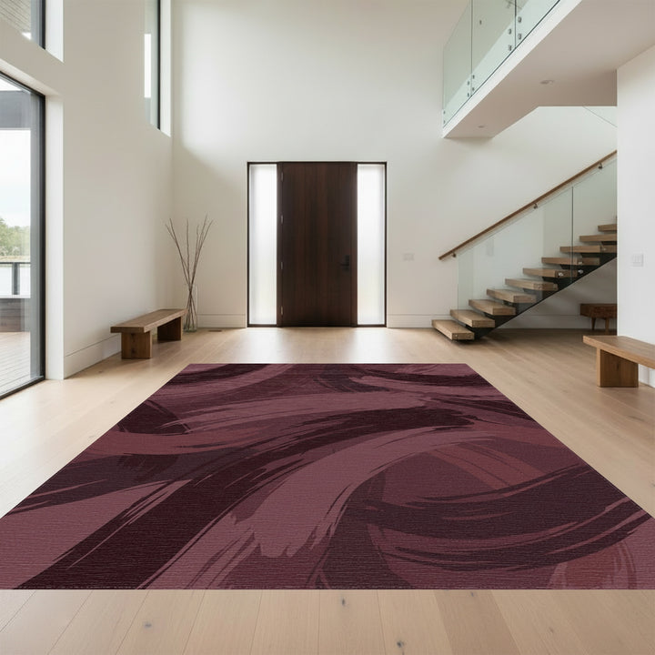 Warm Burgundy Brush Stroke Swirls Rug