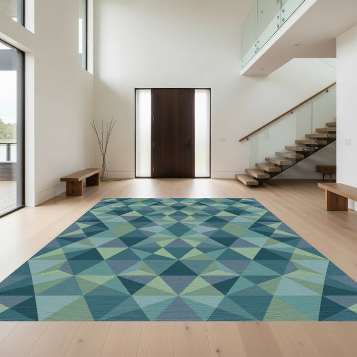 Coastal Blue Geometric Facet Rug