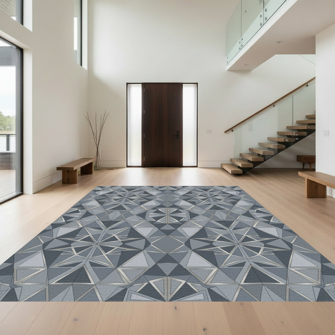 Cool Gray Geometric Starburst Rug