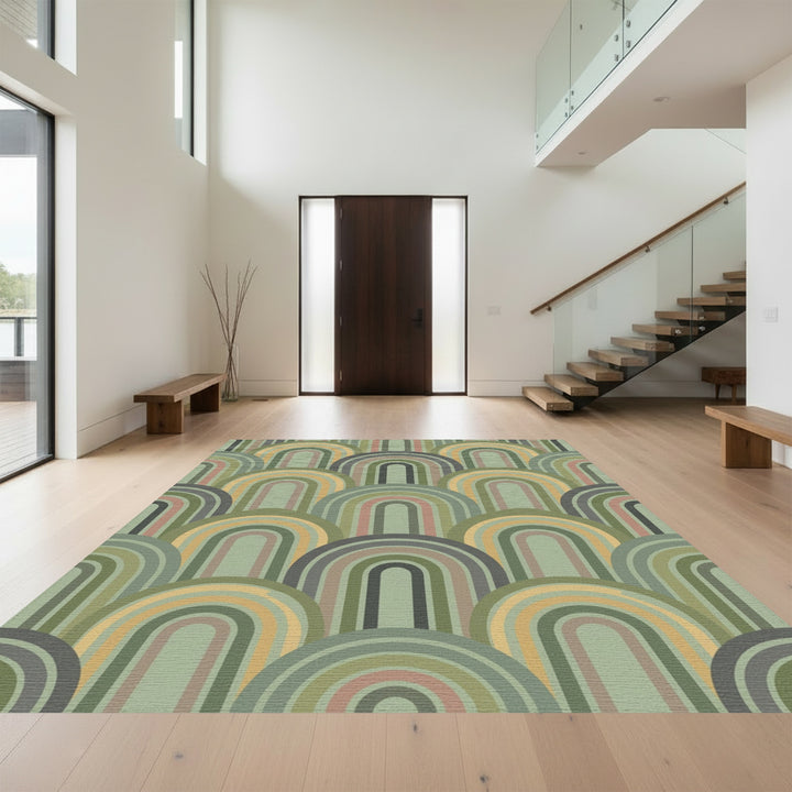 Retro Arched Rainbow Earth Tones Rug