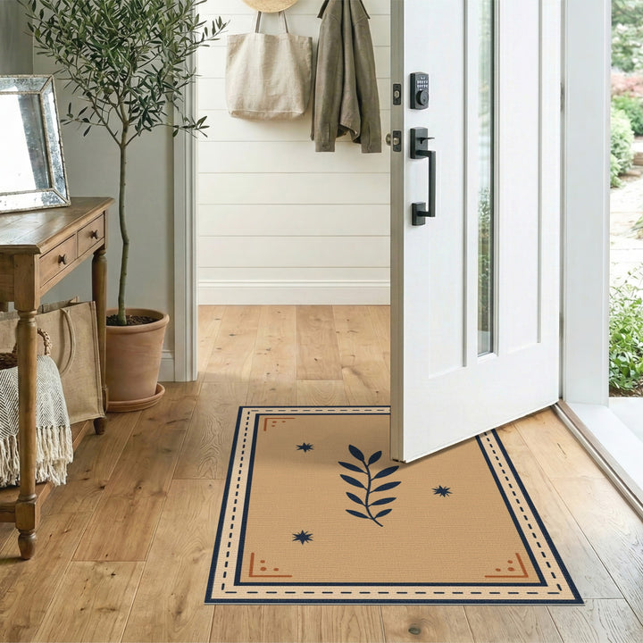 Beige and Neutral Beige Boho Chic Leaf Area Rug
