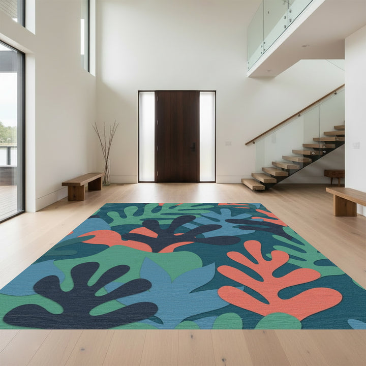 Modern Tropical Leaf Collage Rug