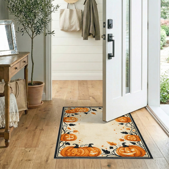 Orange Pumpkin Border Halloween Area Rug