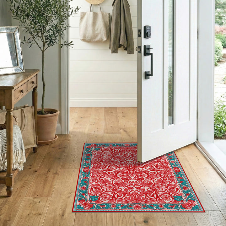 Red Floral Vintage Area Rug