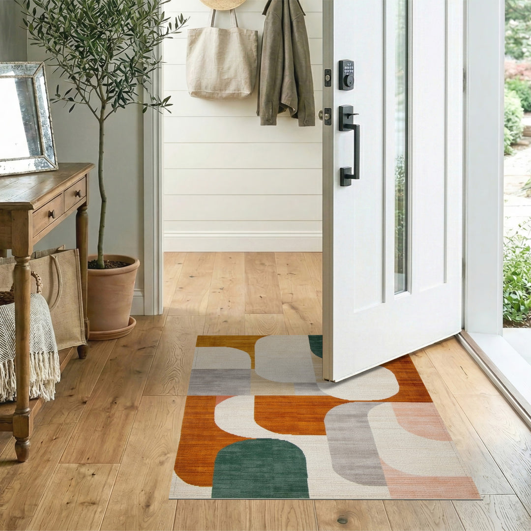 Geometric Abstract Area Rug in Earth Tones