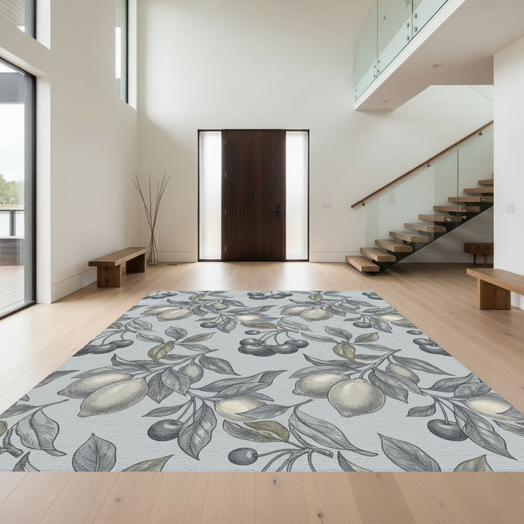 Vintage Lemon Cherry Branch Illustration Rug