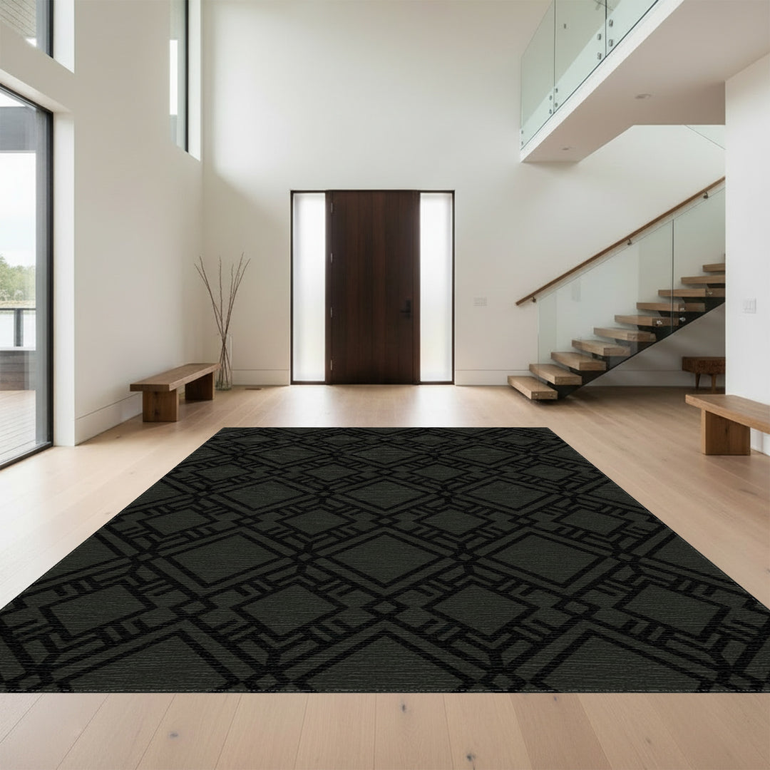 Dark Gray Geometric Diamond Art Deco Rug