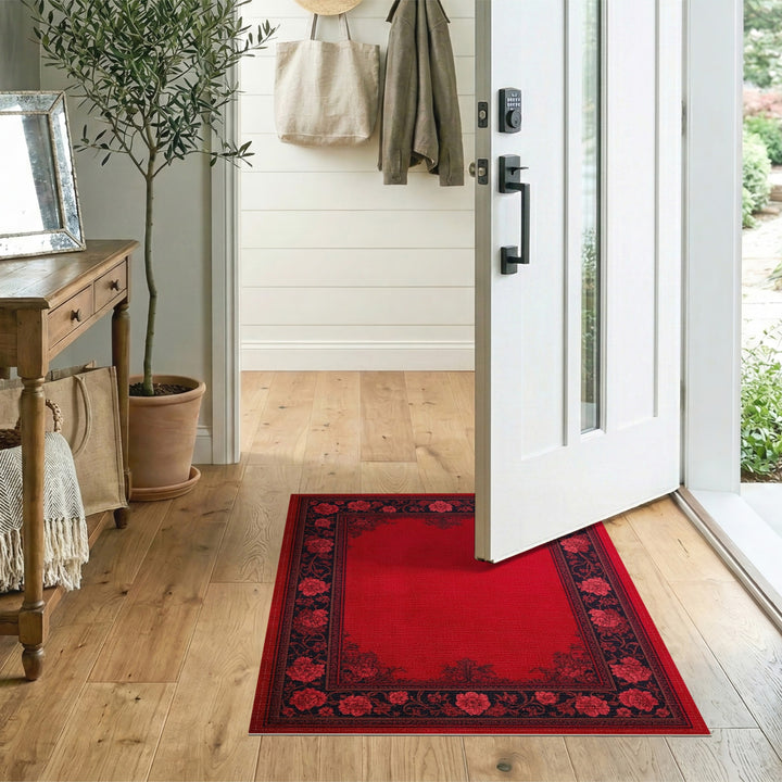 Red Floral Vintage Area Rug