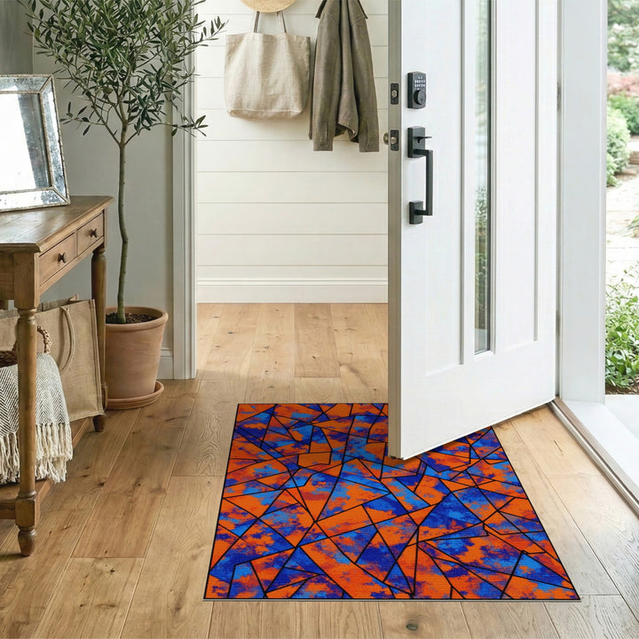 Bold Geometric Orange Blue Area Rug