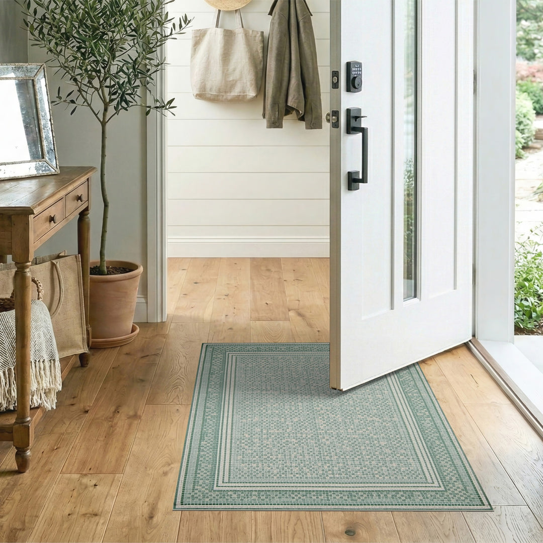Green Mosaic Geometric Area Rug