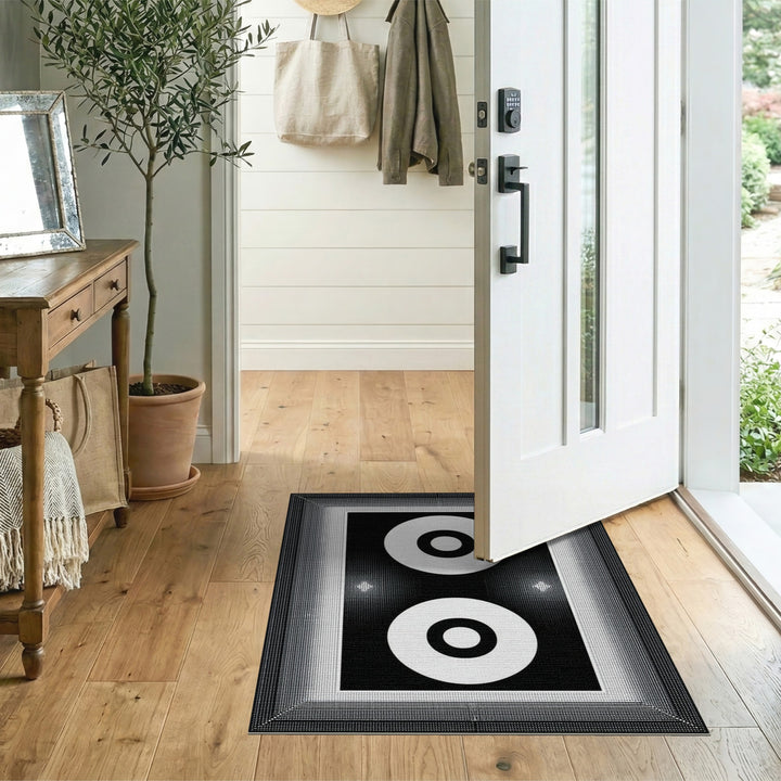 Black White Double Circle Geometric Area Rug