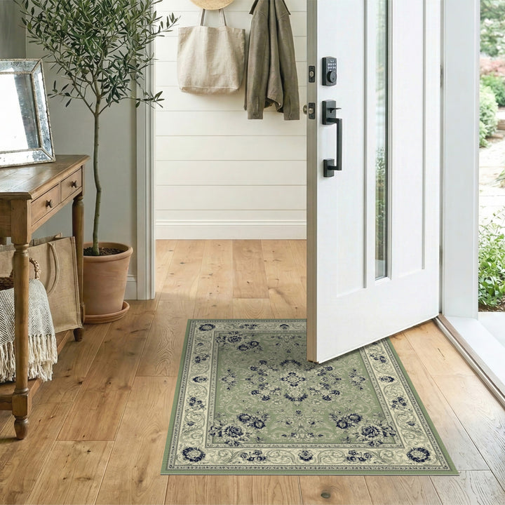 Sage Green Floral Vintage Area Rug