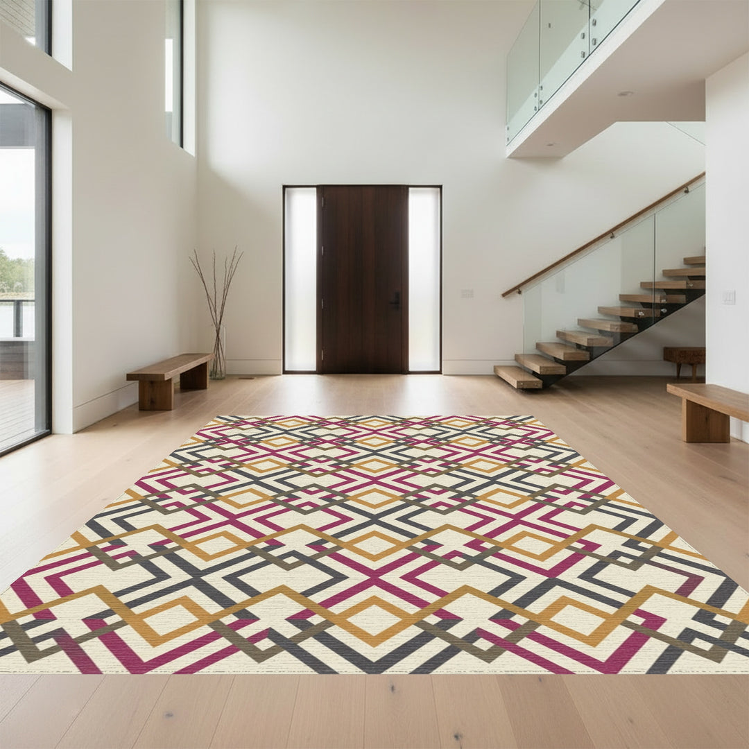 Crimson Gold Charcoal Interlocking Diamond Rug