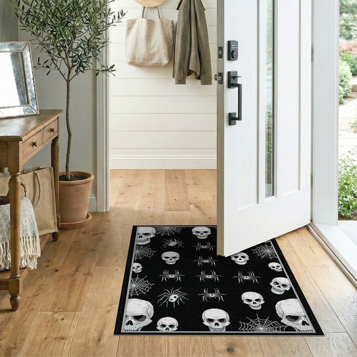 Black White Skull Spider Area Rug