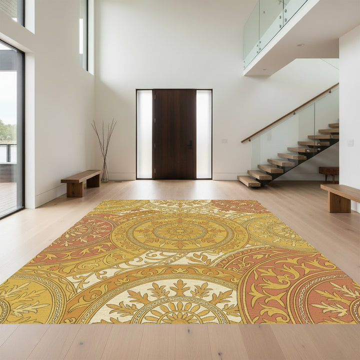 Terracotta Gold Medallion Garden Rug