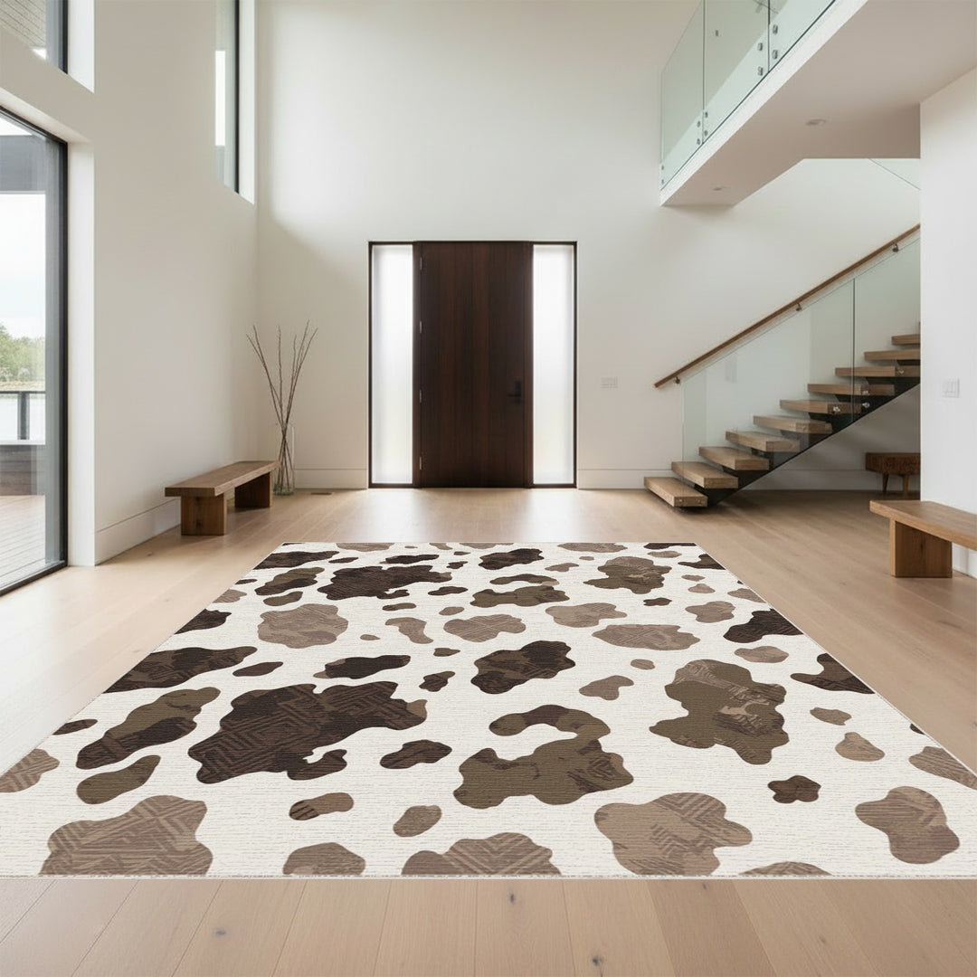 Modern Earthy Cowhide Abstract Patchwork Rug