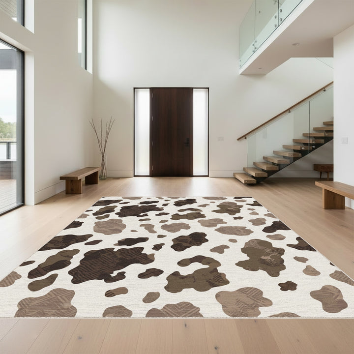 Modern Earthy Cowhide Abstract Patchwork Rug