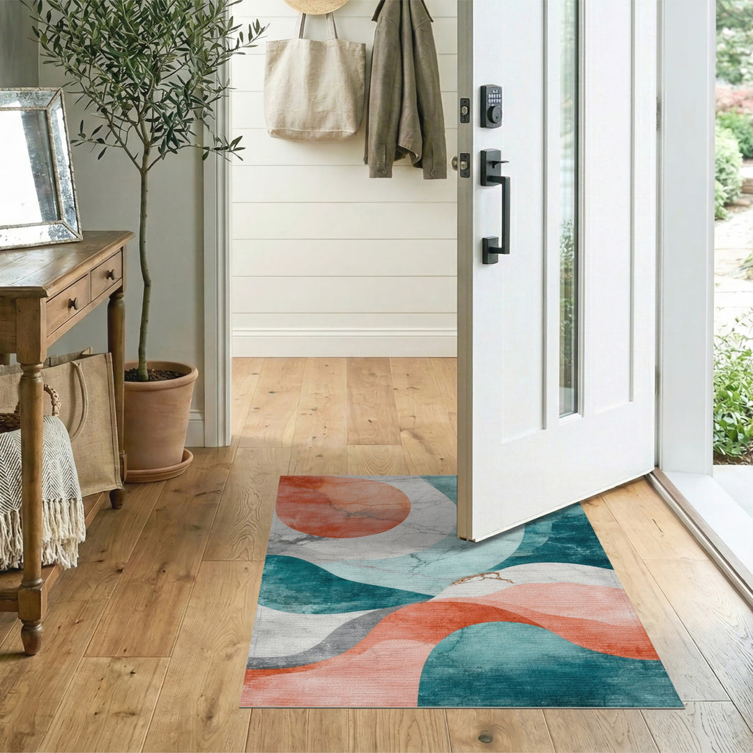 Abstract Teal Coral Marble Area Rug