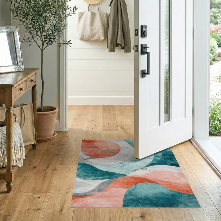 Abstract Teal Coral Marble Area Rug