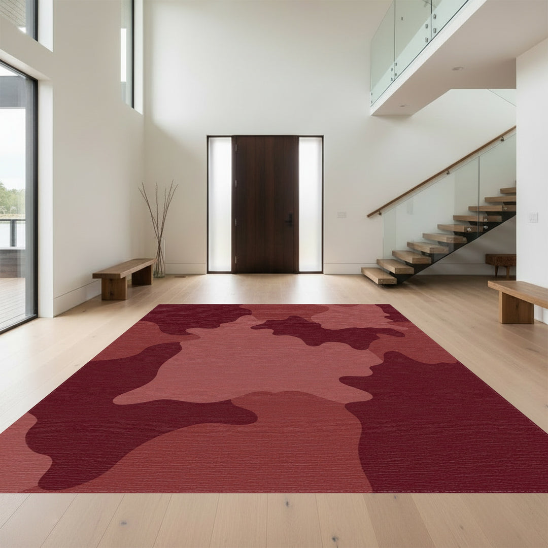 Crimson Abstract Camouflage Splash Rug
