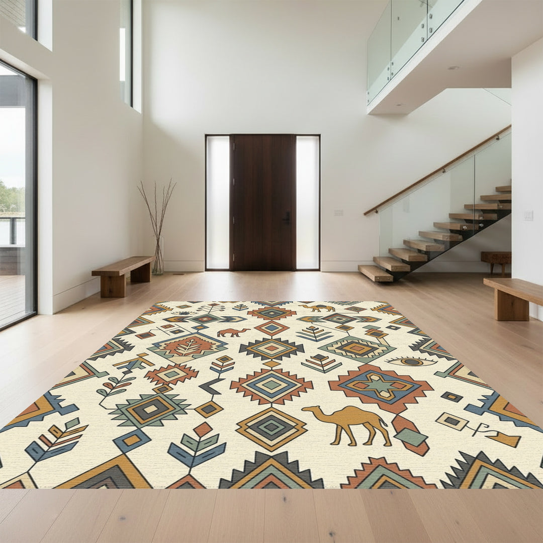 Desert Camel Caravan Geometric Medallion Rug