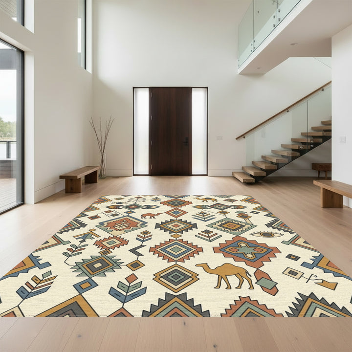 Desert Camel Caravan Geometric Medallion Rug