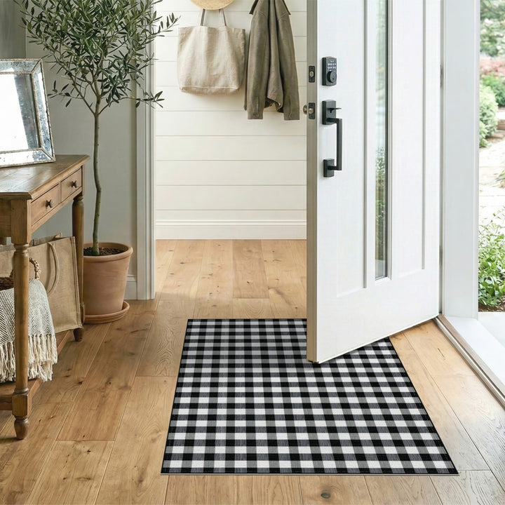 Black White Checkered Geometric Area Rug