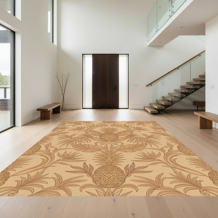 Tuscan Tan Pineapple Botanical Damask Rug