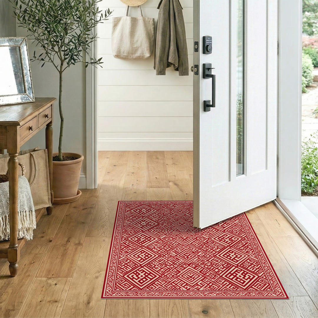 Red Geometric Diamond Area Rug