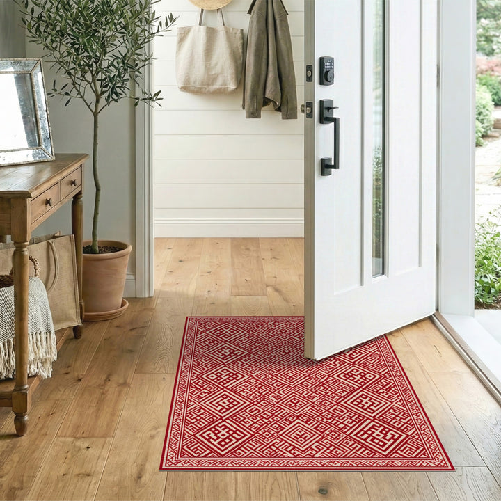 Red Geometric Diamond Area Rug