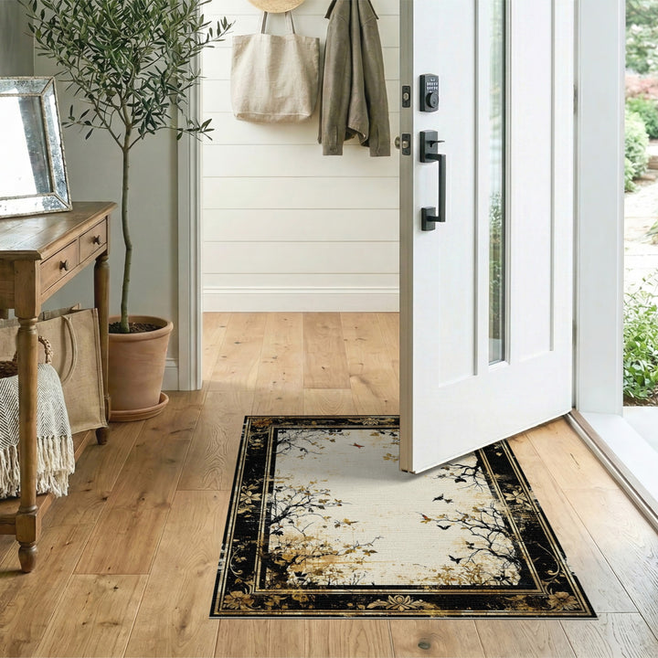 Distressed Vintage Butterfly Branch Beige Area Rug