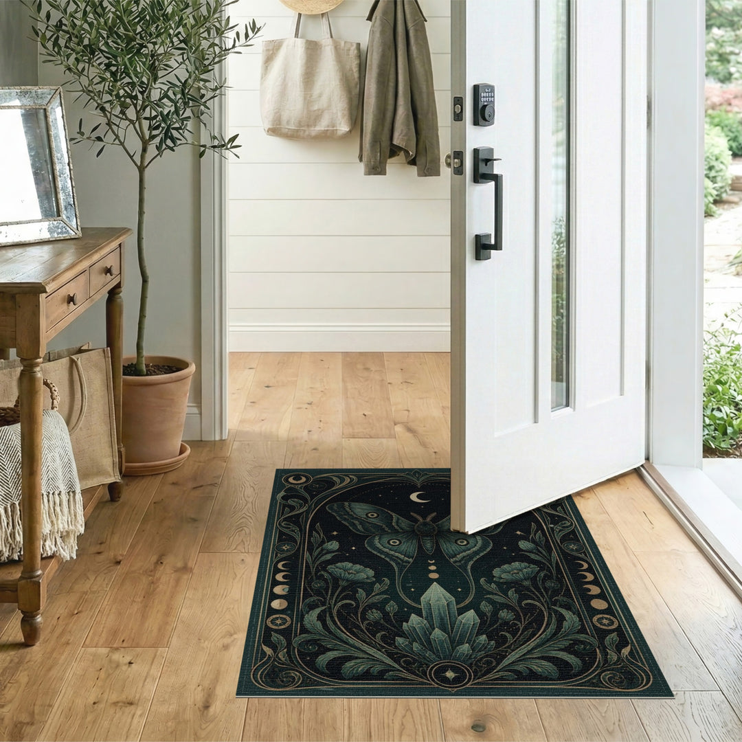 Luna Moth Crystal Teal Area Rug