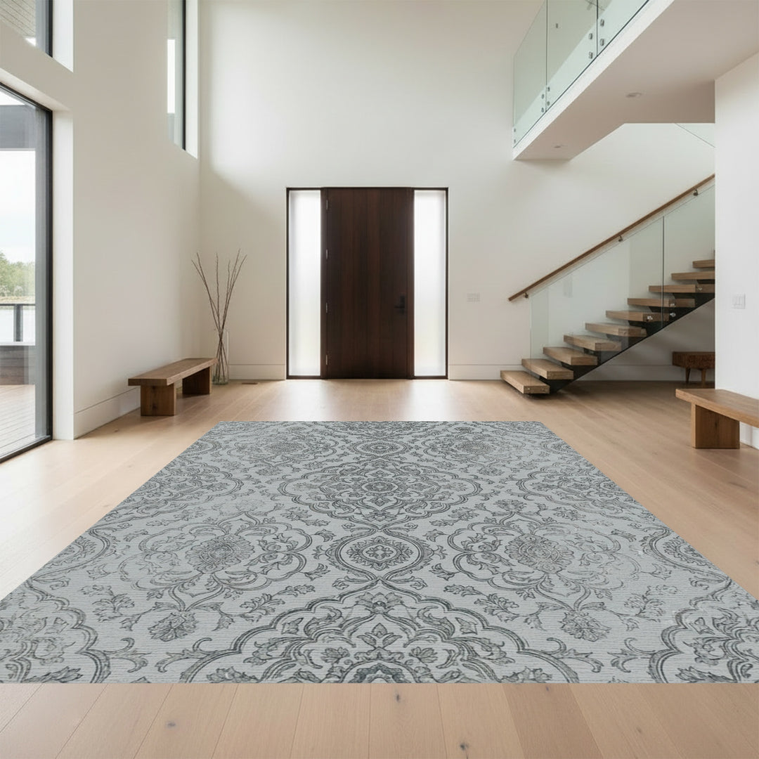 Classic Gray Filigree Damask Rug