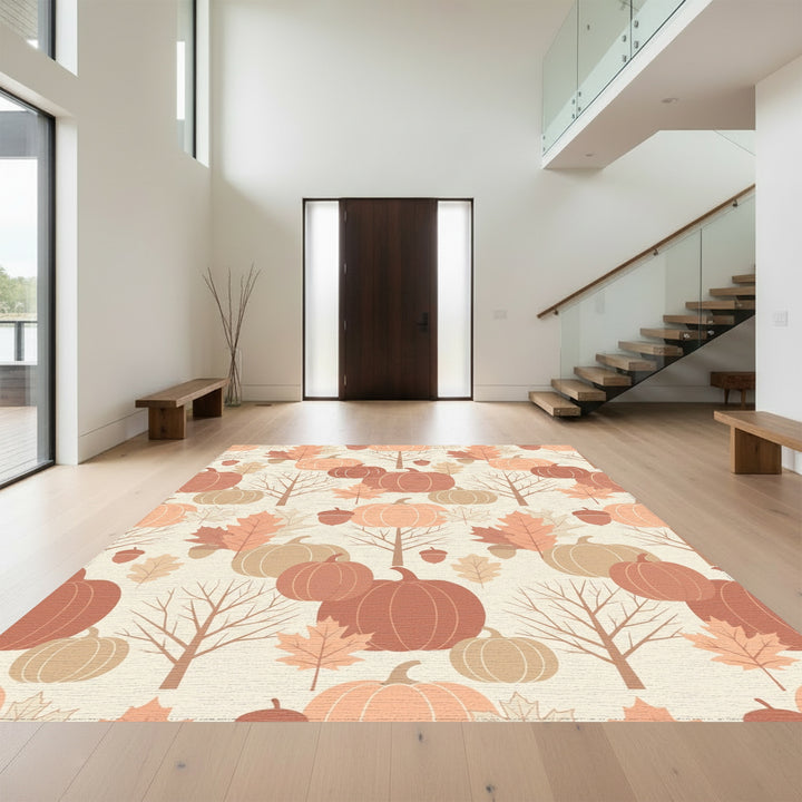 Autumn Harvest Pumpkin Oak Leaf Abundance Rug
