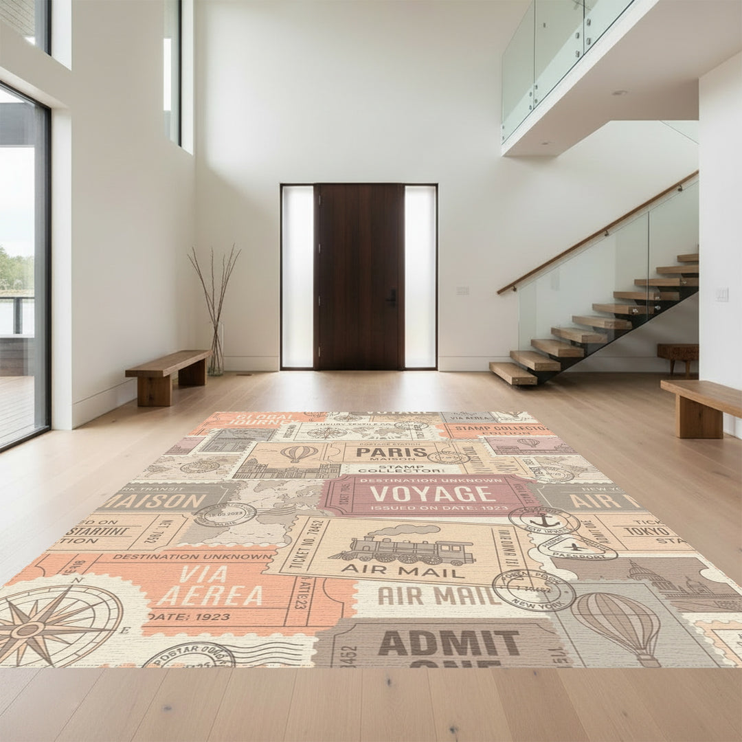 Global Voyage Stamp Collector Travel Collage Rug