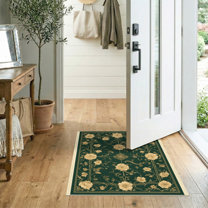 Green Floral Vintage Area Rug