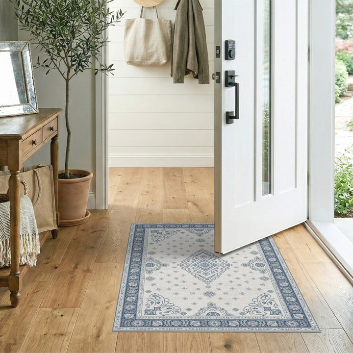 Blue Persian Medallion Washable Area Rug