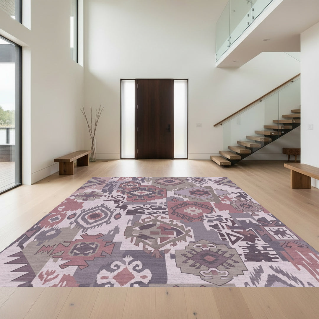 Tonal Geometric Patchwork Tribal Medallion Rug
