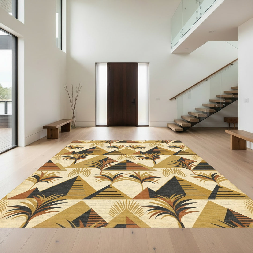 Golden Pyramid Palm Tree Landscape Rug