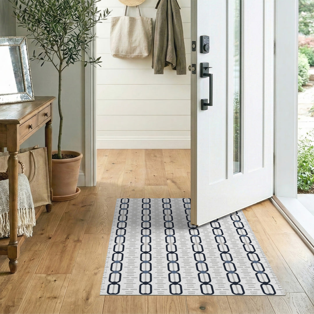 Navy Blue Chain Link Geometric Area Rug